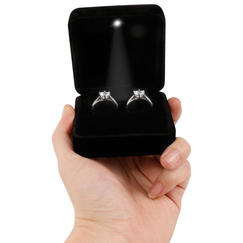 Omeet Big Size Velvet Metal Glossy with LED Jewelry Gift Box for Proposal  Engagement  Wedding - Suitable for a pair of rings - Image 3